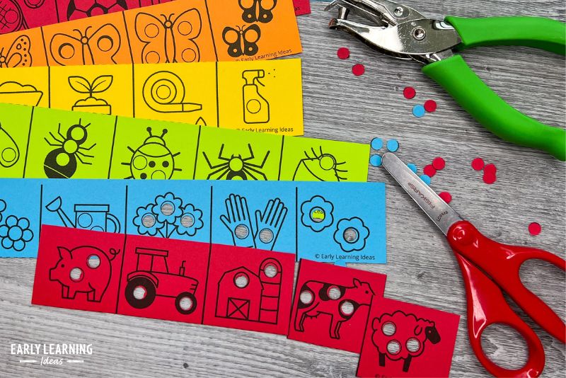 hole punch and cut strips for fine motor activities for preschoolers