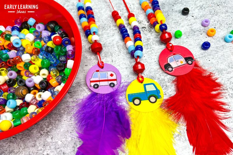 beaded necklace fine motor activity for preschool kids