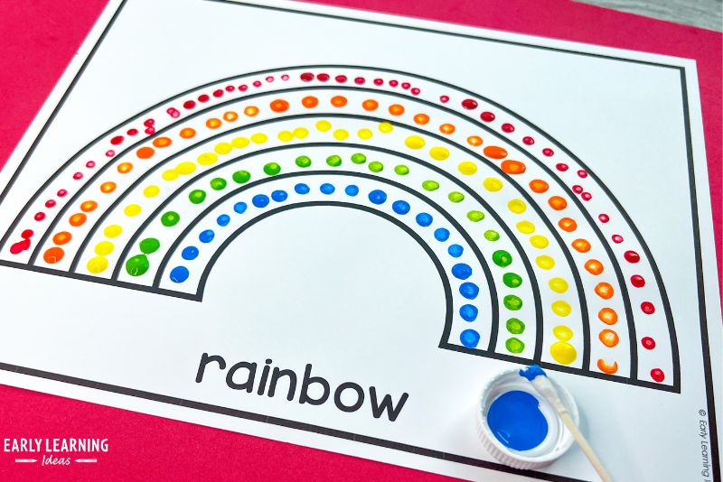 q-tip painting a rainbow - a fine motor activity for preschool