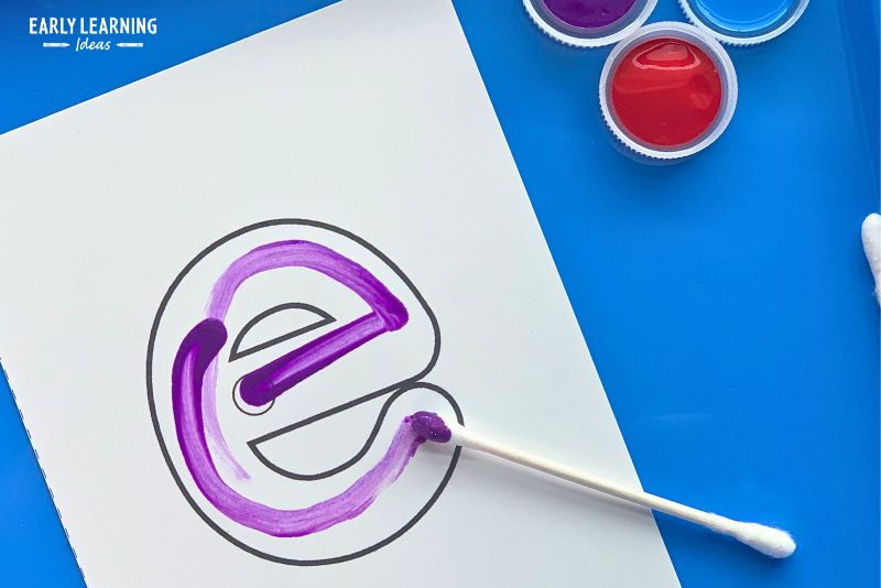 letter tracing with a q-tip and paint
