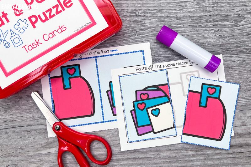 Valentine's Day cut and paste puzzles - a Valentine's Day fine motor activity