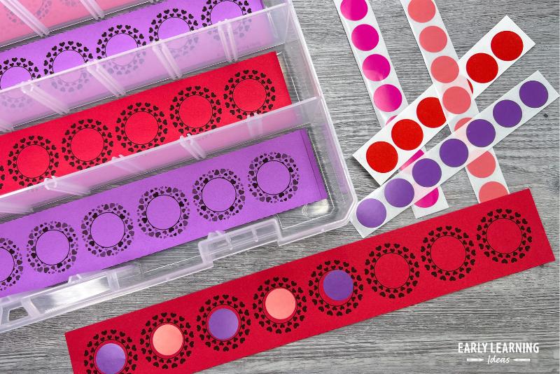 Valentines Day dot sticker strip fine motor activity