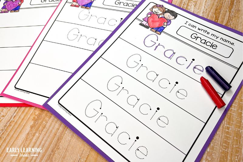 Valentines Day name tracing worksheets