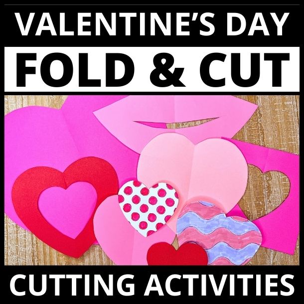 Valentines Day heart cutting activity with small medium and large heart cut outs
