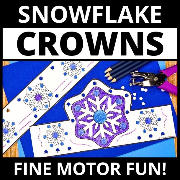 Winter Snowflake headband crown and craft shown with markers and a hole punch