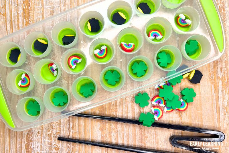 St. Patricks day fine motor mini eraser sorting activity.