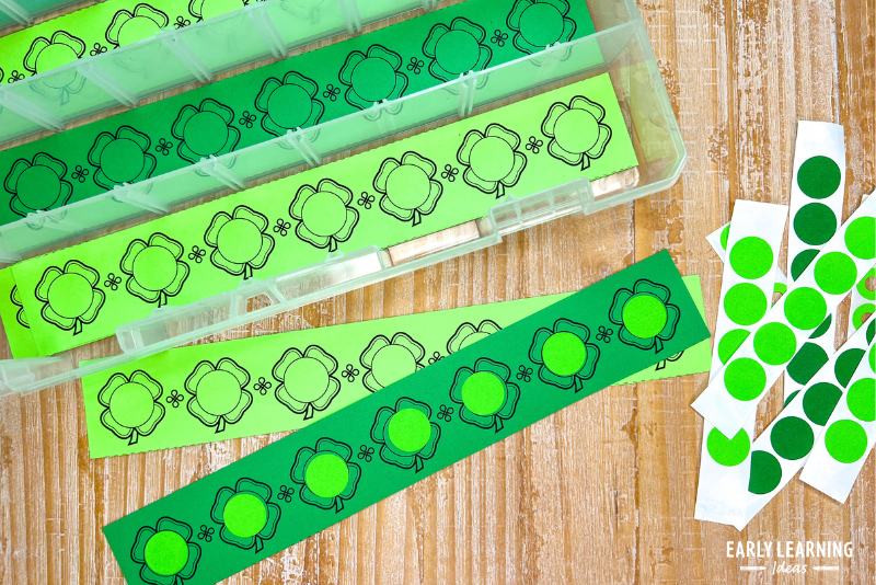 St. Patrick's day fine motor activity with dot sticker strips