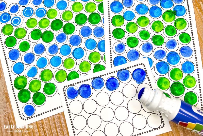 blue and green wavy dot marker painting activity