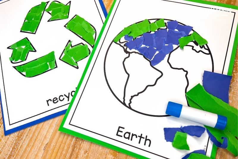 Paper tearing Earth Day fine motor activity