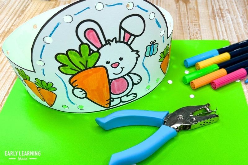 Easter bunny crown craft with a hole punch