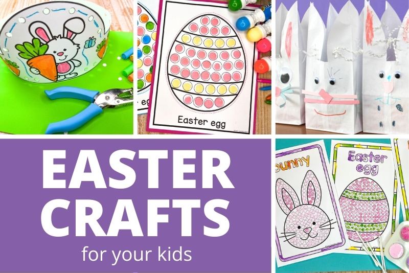A collage with a variety of Easter Crafts for kids