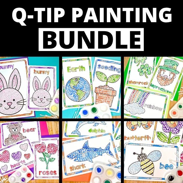 q-tip dot painting printable pages bundle for spring, summer, fall, and winter