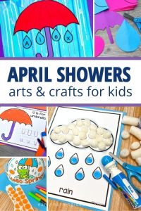 April Showers Crafts for Kids - a collage of umbrella and rain cloud crafts