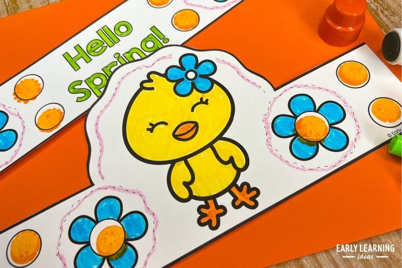 spring headband crown craft activity shown with dot markers