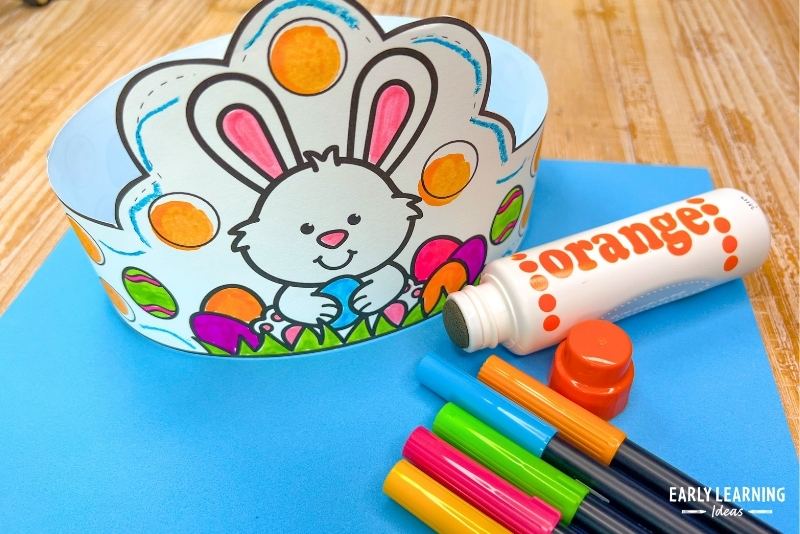 bunny crown craft with dot markers and markers
