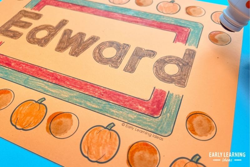 name craft with the name Edward on it with a dot marker
