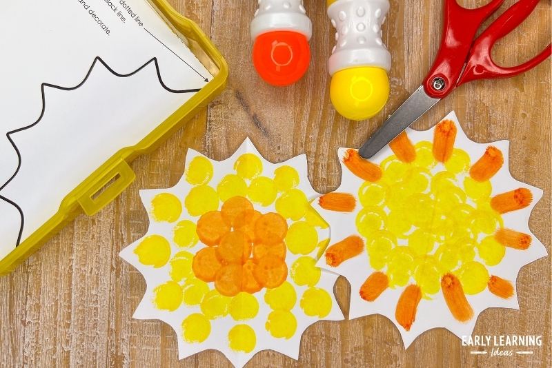 fold and cut sun craft decorated with dot markers