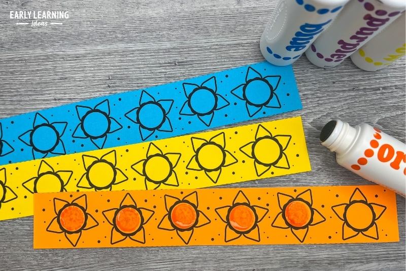flower theme dot sticker strips shown with a dot marker or bingo dauber