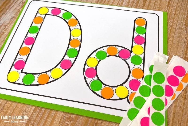 dot stickers applied to a letter d dot letter page printable