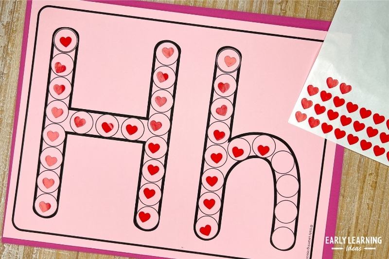 Letter h dot letter printable activity page with heart stickers