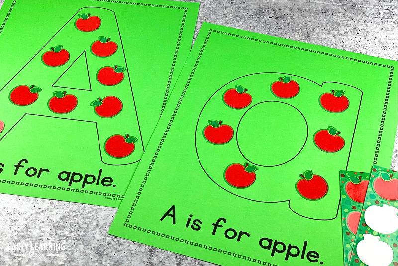 A is for apple alphabet letter activities - apple stickers are on a letter a printable collage craft page