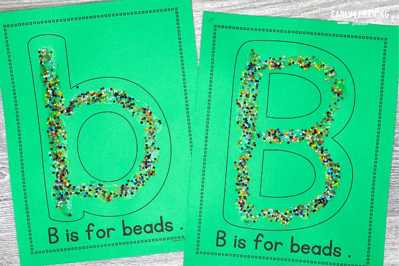 letter b is for beads craft collage alphabet activity.   We glued beads onto the letter b printable page