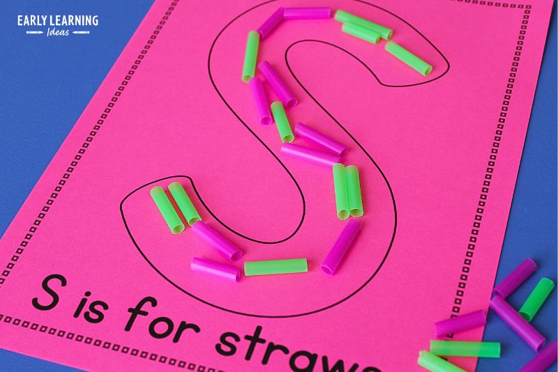 letter s is for straws collage page with straws