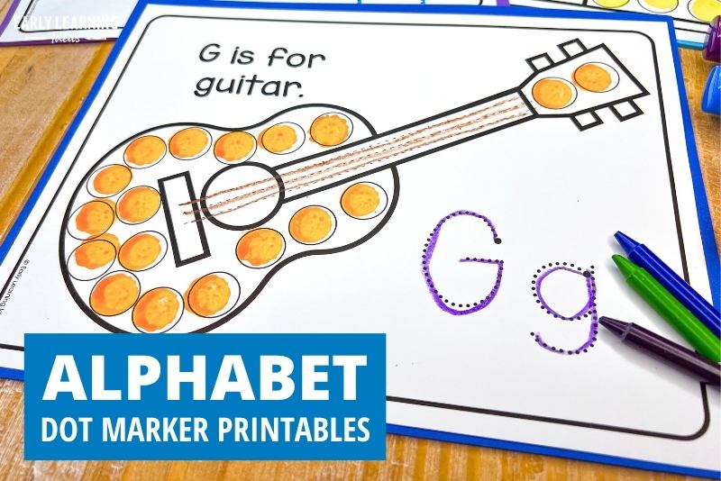 alphabet dot marker printable - a g is for guitar dot marker printable page is shownl