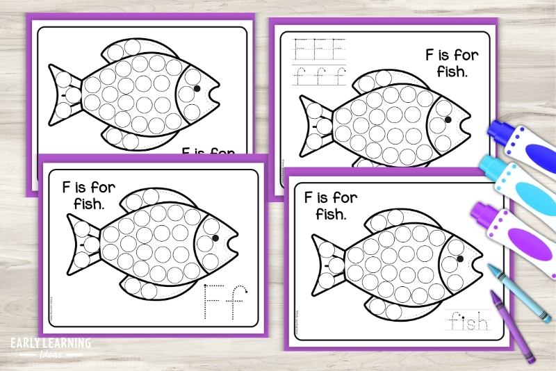 Letter f is for fish dot marker and tracing printable