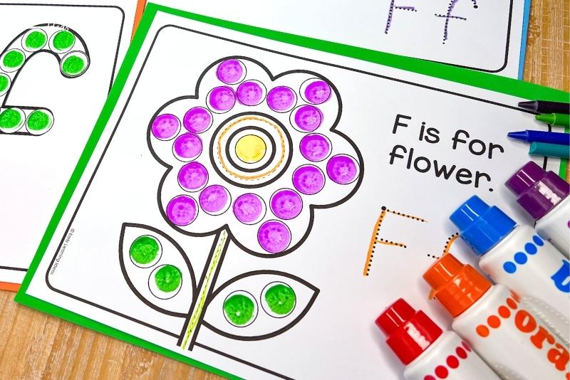 Letter f is for flower alphabet dot marker painting activity