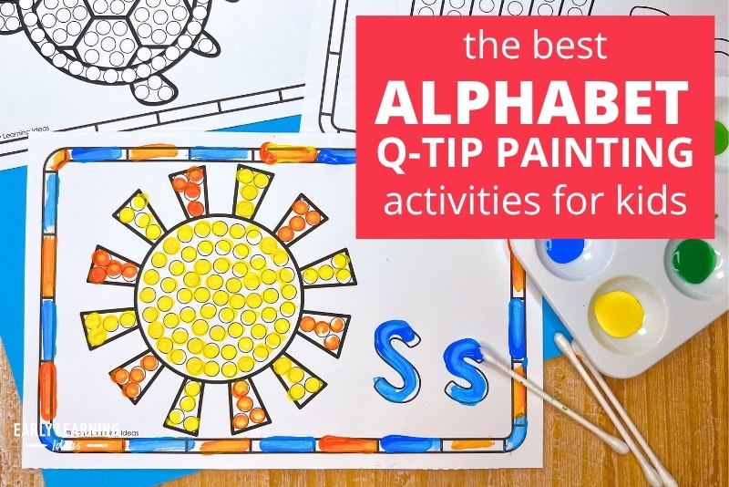 letter q-tip painting - a letter s printable with a picture of a sun is shown with q-tips and a palette of paint.