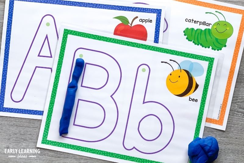 alphabet playdough mats - a letter b mat with a picture of a bee is shown