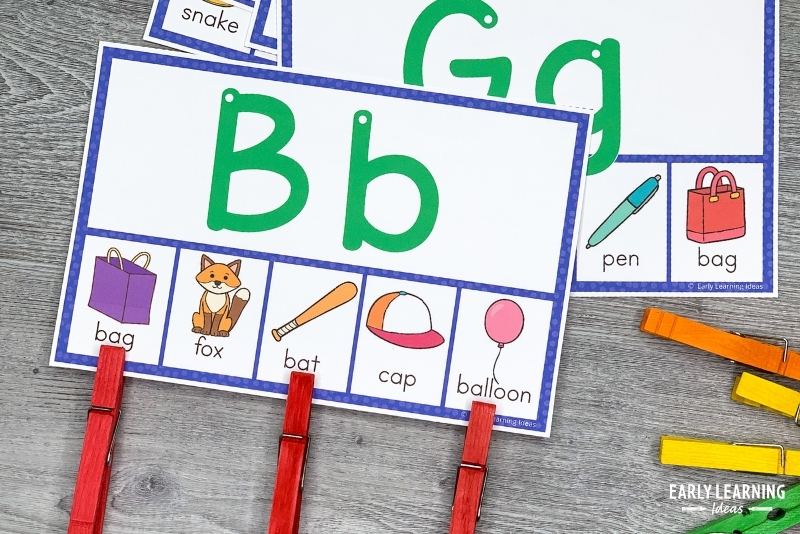 Letter B alphabet clip cards are shown