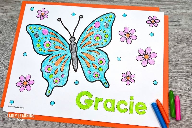 Butterfly name coloring sheet for summer