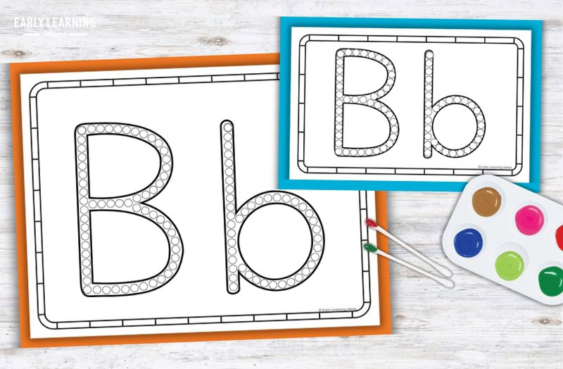 Letter B q-tip painting printables with dot circles for preschool fine motor activity