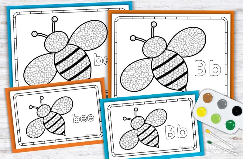 Letter B Q-tip painting printables with bee designs and 