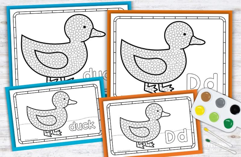 Letter D q-tip painting printables with duck designs for preschool fine motor activities
