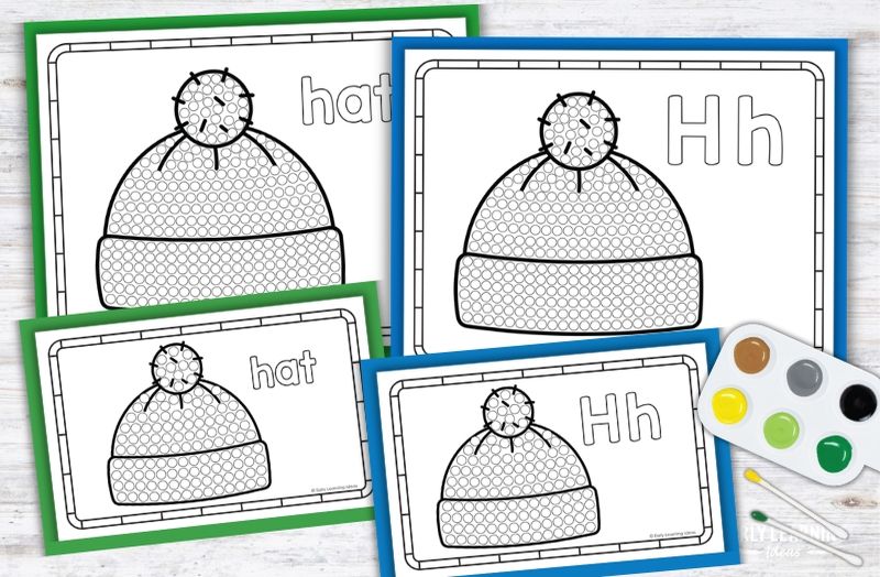 Letter H Q-tip painting printables with winter hat design for preschool fine motor activities