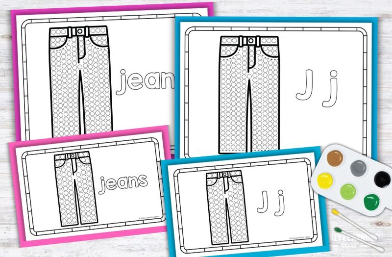 Letter J Q-tip painting printables with jeans design for preschool fine motor activities