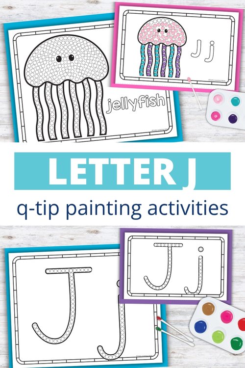 Letter J q-tip painting printables with jellyfish and uppercase/lowercase J for preschool fine motor practice