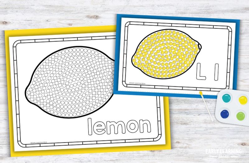 Letter L Q-tip painting printable with lemon dot pages for preschool fine motor activities
