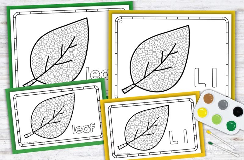 Letter L q-tip painting printable with leaf design for preschool fine motor dot marker activity