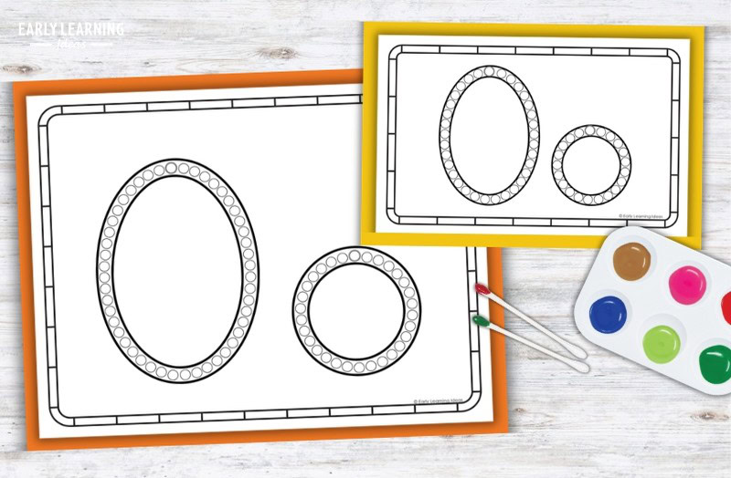 Letter O Q-tip painting printables with dot circles, plus paint tray for preschool fine motor activity