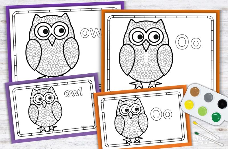 Letter O Q-tip painting printables with owl designs for preschool fine motor activities