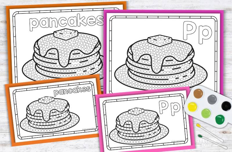 Letter P Q-tip painting printables with pancakes design for preschool fine motor activities