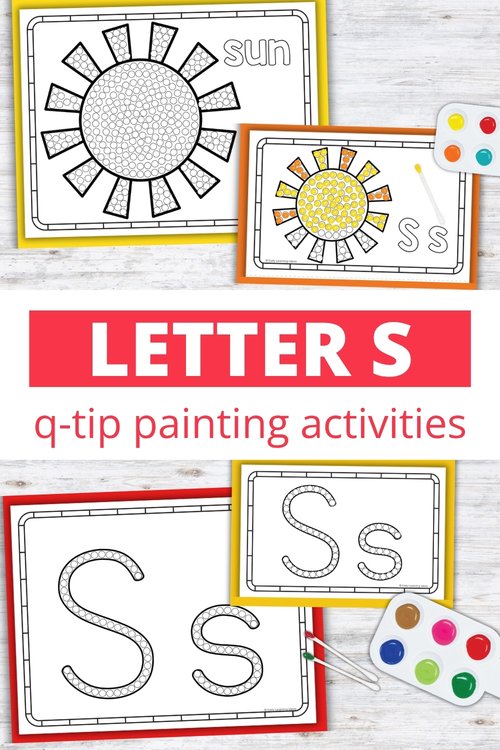 Letter S q-tip painting printables with sun and Ss letter templates for preschool fine motor activities