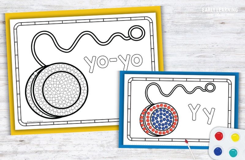 Letter Y q-tip painting printable with yo-yo design for preschool fine motor activity