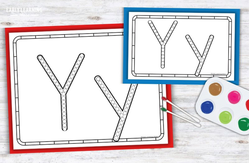 Letter Y Q-tip painting printables with paint palette for preschool fine motor activity
