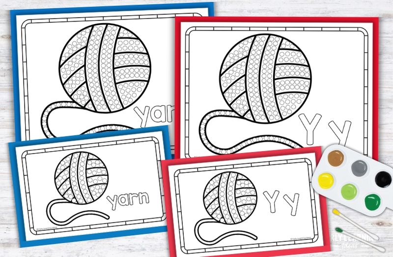 Letter Y Q-tip painting printables with yarn ball design for preschool fine motor activities